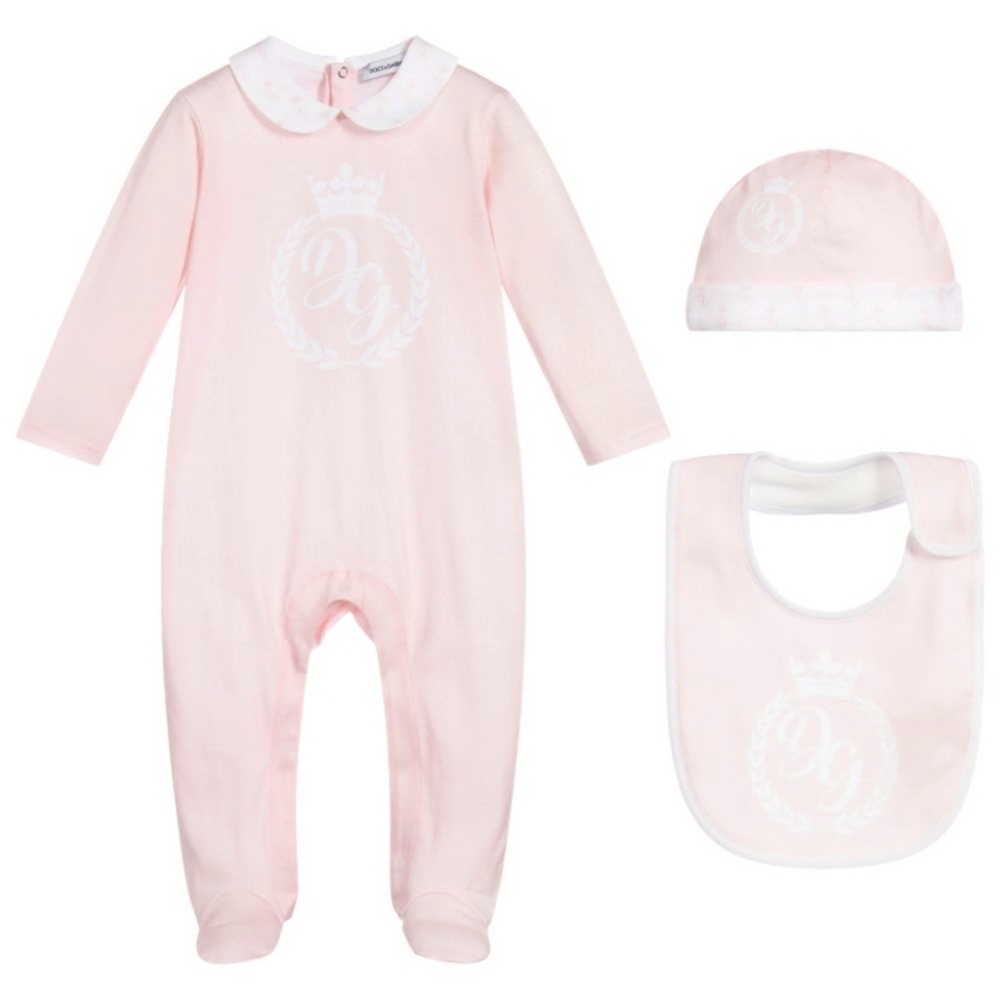 NWT! Dolce & Gabbana Kids Pink logo print three-piece gift set